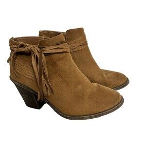 Time and Tru Women's Size 10 Zip Comfort Sock Fringe Ankle Boots Light Brown
